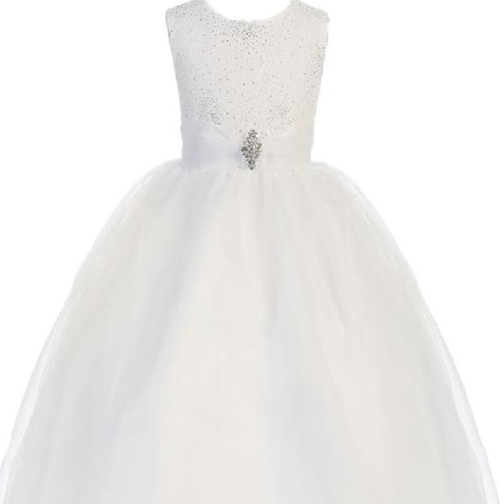 Big Girls Full Length Skirt Mesh Sparkling Top Communion Churhc Girls Dresses - Picture 2 of 7